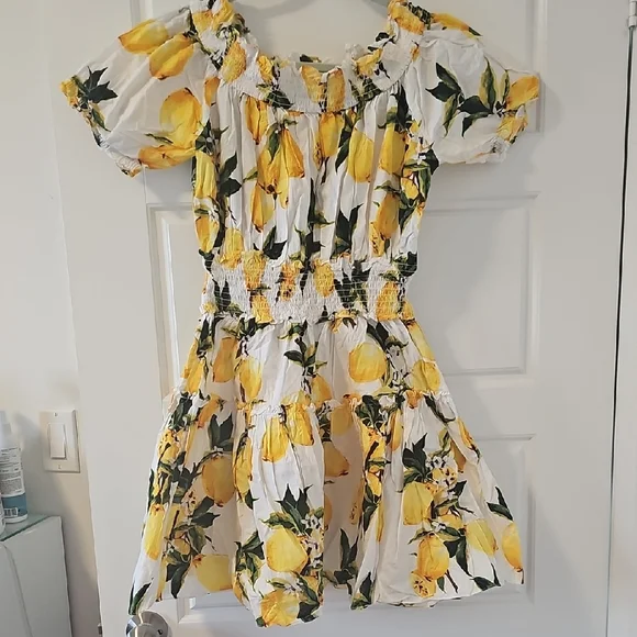 Yellow Lemon Print Smocked Dress - Picture 1 of 1